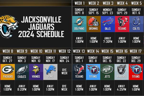 2024 Jacksonville Jaguars schedule features 2 prime-time away games