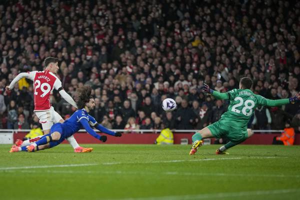 Havertz scores 2 as Arsenal routs Chelsea 5-0 to cement Premier League lead