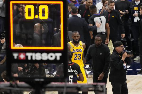 LeBron James rants at NBA's replay center for calls, Lakers lose on buzzer-beater, trail Denver 2-0