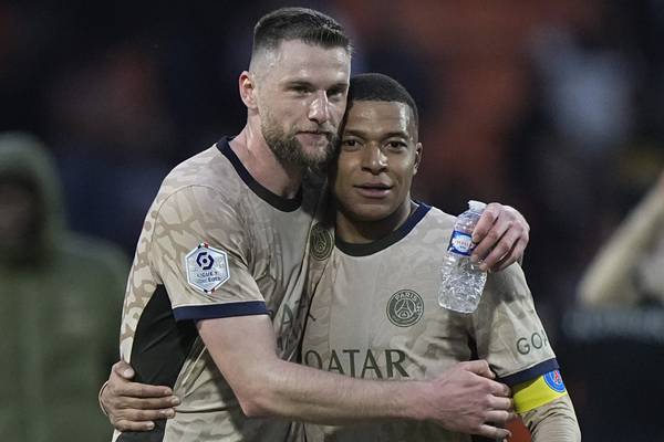 Mbappe nets twice in 4-1 win over Lorient to put PSG on the verge of French league title