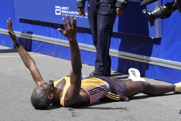 Ethiopia's Sisay Lemma wins Boston Marathon in runaway. Kenya's Hellen Obiri repeats in women's race